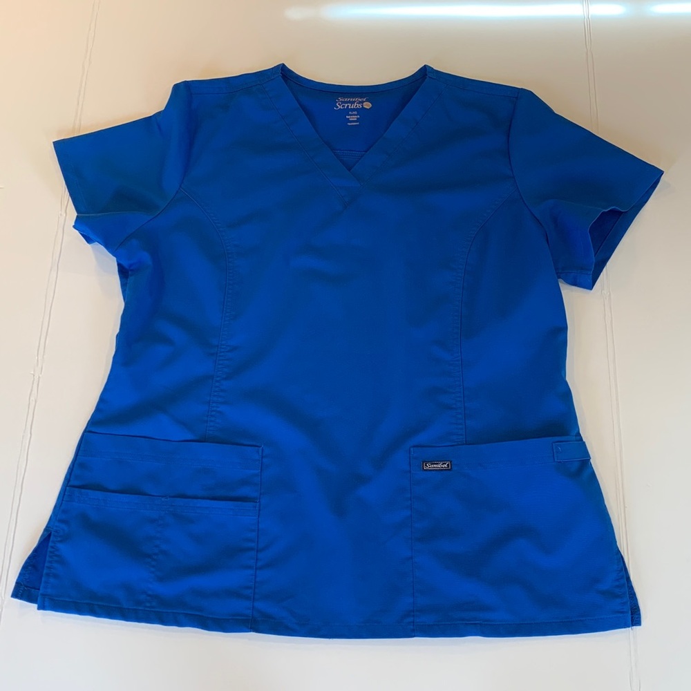 Sanibel Women’s XL Extra Large Vivid Blue V-Neck Short Sleeve Scrub Top